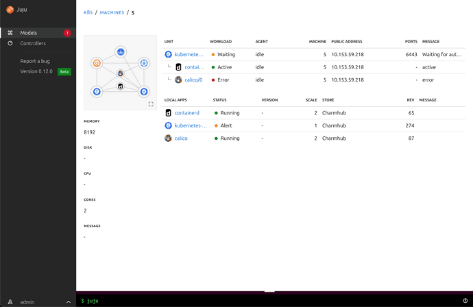 Juju dashboard machine view