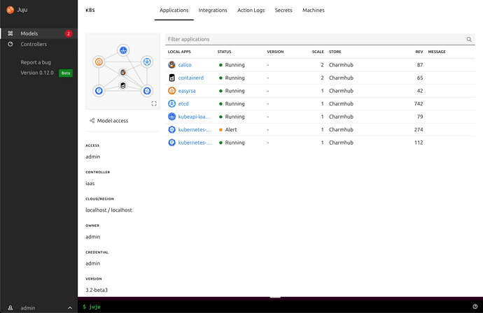 Juju dashboard model details view